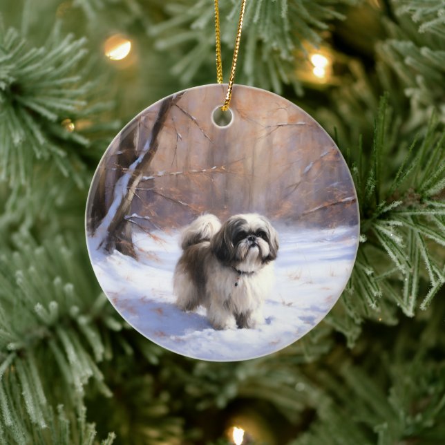 Shih Tzu Let It Snow Christmas  Ceramic Ornament (Tree)