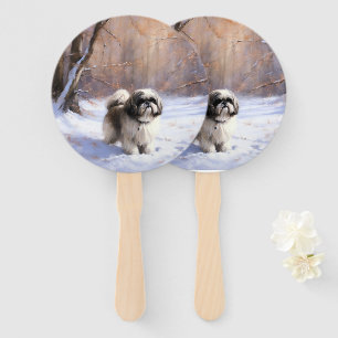 Shih Tzu Let It Snow Christmas  Hand Fan