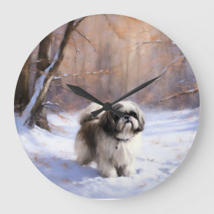 Shih Tzu Let It Snow Christmas  Large Clock