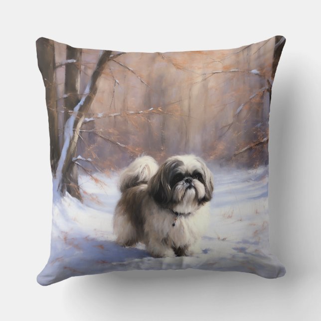Shih Tzu Let It Snow Christmas  Throw Pillow (Back)