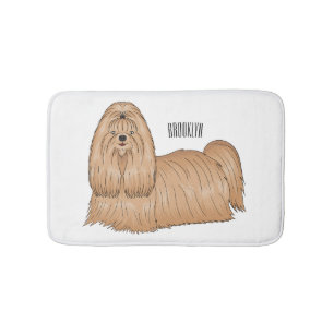 Shih tzu long hair dog cartoon illustration bath mat