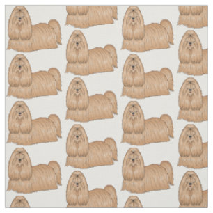 Shih tzu long hair dog cartoon illustration fabric