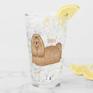 Shih tzu long hair dog cartoon illustration  glass