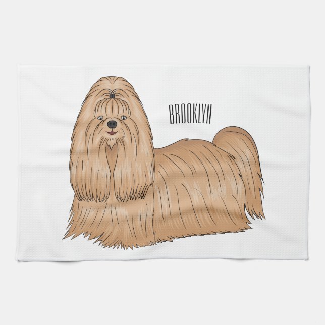 Shih tzu long hair dog cartoon illustration  kitchen towel (Horizontal)