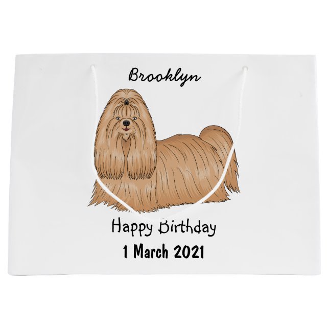 Shih tzu long hair dog cartoon illustration large gift bag (Front)
