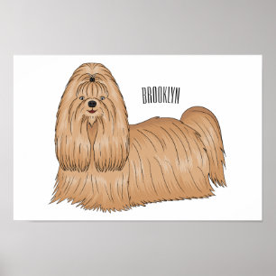 Shih tzu long hair dog cartoon illustration  poster