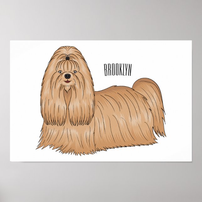 Shih tzu long hair dog cartoon illustration  poster (Front)