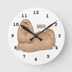 Shih tzu long hair dog cartoon illustration round clock