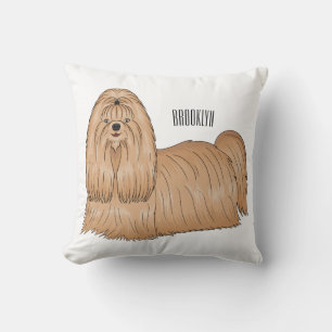 Shih tzu long hair dog cartoon illustration throw pillow