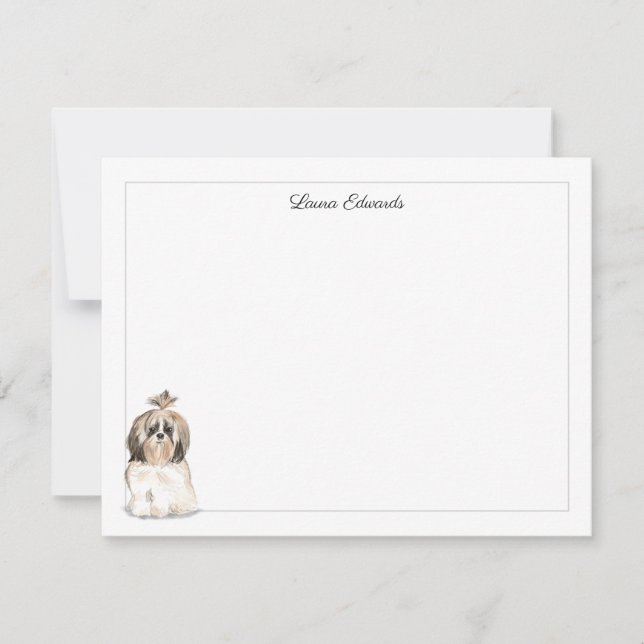 Shih Tzu Long Hair Gray Border Personalized Card (Front)
