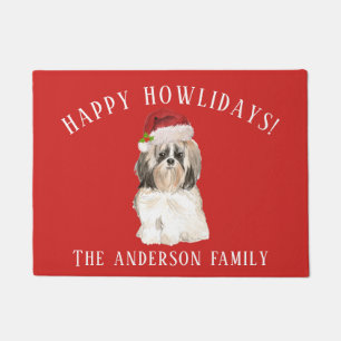 Shih tzu Longer hair Dog Happy Howlidays Christmas Doormat