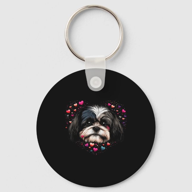 Shih Tzu Love Heart For Valentines Day On Shih Tzu Keychain (Front)