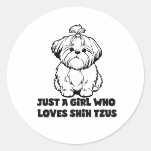 Shih Tzu Lover Girl – Cartoon Dog Design Classic Round Sticker