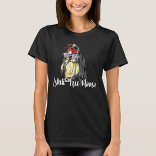 Shih Tzu Mama Mommy Mom Red Scarf Eyeglasses Paws  T-Shirt