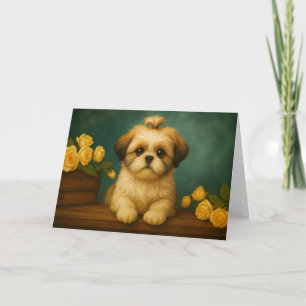 Shih Tzu Modern Cute Puppy Adorable Dog Portrait  Card