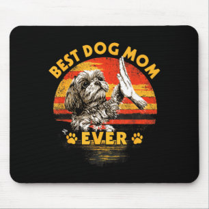 Shih tzu mom retro sunset funny dog mother's day mouse pad