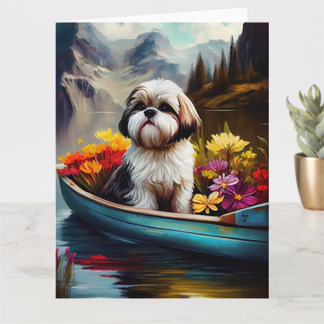 Shih Tzu on a Paddle: A Scenic Adventure Card (Small Plant)