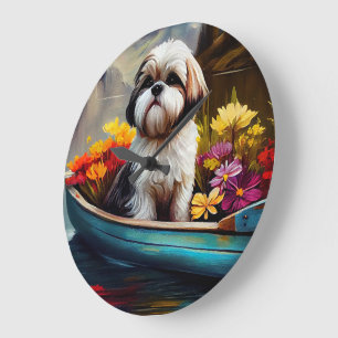 Shih Tzu on a Paddle: A Scenic Adventure Large Clock