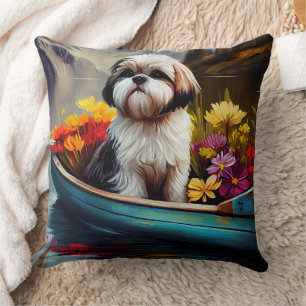 Shih Tzu on a Paddle: A Scenic Adventure  Throw Pillow