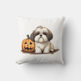Shih Tzu on the theme of halloween Day Throw Pillow