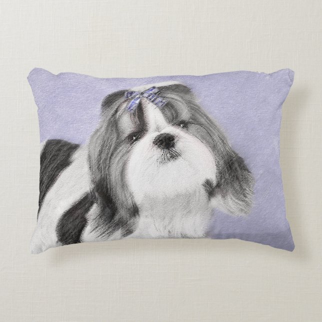Shih Tzu Painting - Cute Original Dog Art Accent Pillow (Front)