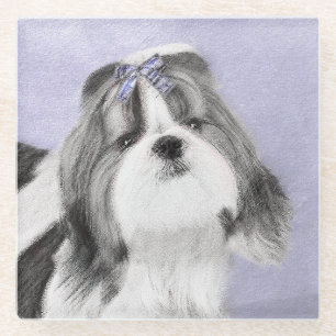 Shih Tzu Painting - Cute Original Dog Art Glass Coaster