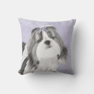Shih Tzu Painting - Cute Original Dog Art Outdoor Pillow
