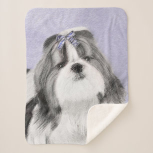 Shih Tzu Painting - Cute Original Dog Art Sherpa Blanket
