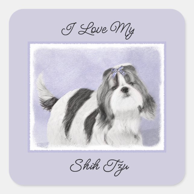 Shih Tzu Painting - Cute Original Dog Art Square S Square Sticker (Front)