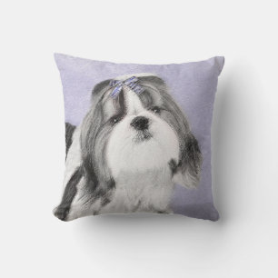 Shih Tzu Painting - Cute Original Dog Art Throw Pillow