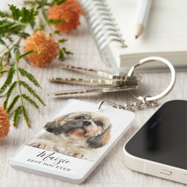Shih Tzu Personalized Pet Dog Photo Keychain (Front Right)