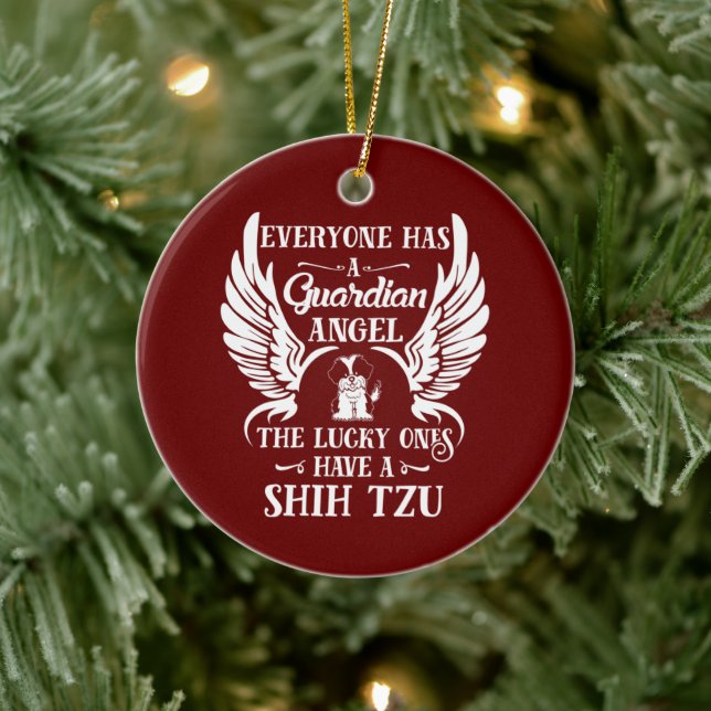 Shih Tzu pet dog guardian angel Ceramic Ornament (Tree)