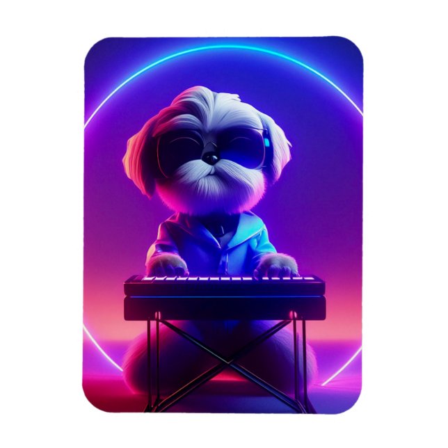 Shih Tzu Playing Piano Magnet (Vertical)