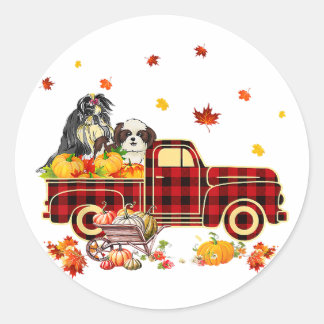 Shih Tzu Pumpkin Truck | Fall Leaf Thanksgiving Classic Round Sticker
