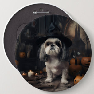 Shih Tzu Pumpkins Halloween Scary  6 Inch Round Button