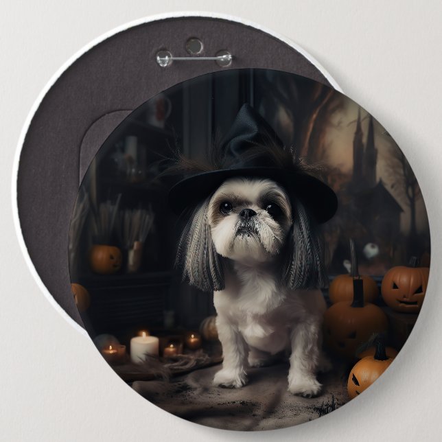 Shih Tzu Pumpkins Halloween Scary  6 Inch Round Button (Front & Back)