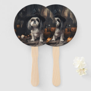Shih Tzu Pumpkins Halloween Scary Hand Fan