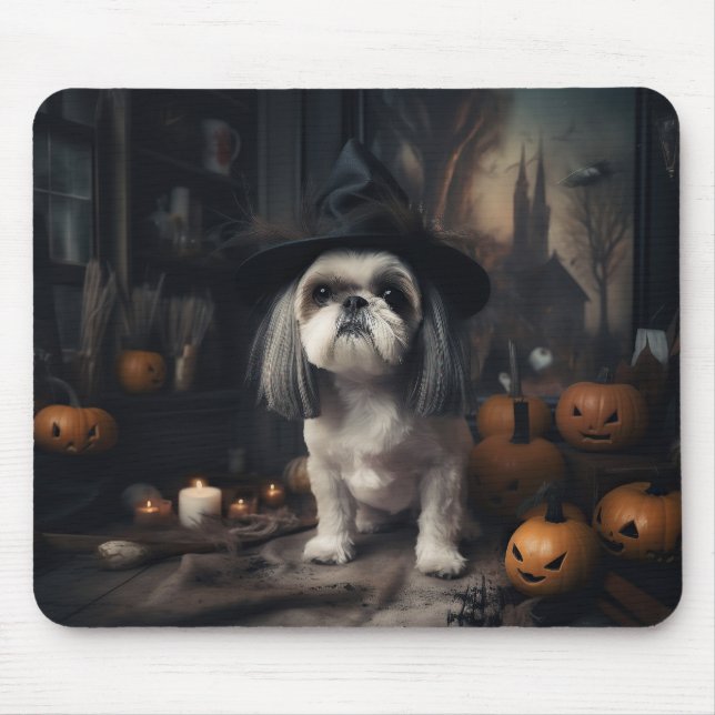 Shih Tzu Pumpkins Halloween Scary  Mouse Pad (Front)