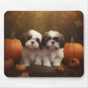 Shih Tzu Puppy Autumn Delight Pumpkin Mouse Pad