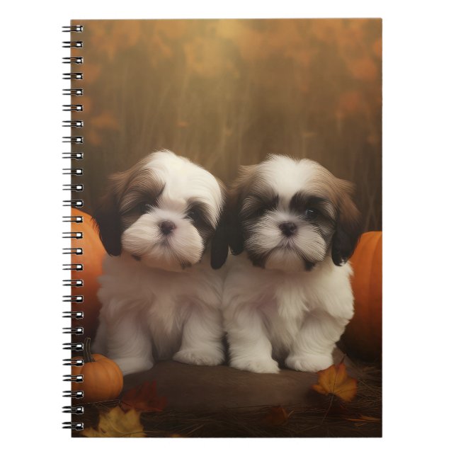 Shih Tzu Puppy Autumn Delight Pumpkin  Notebook (Front)