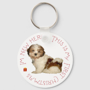 Shih Tzu Puppy First Christmas Keychain