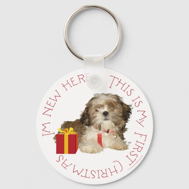 Shih Tzu Puppy First Christmas Keychain (Front)