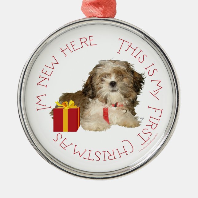 Shih Tzu Puppy First Christmas Metal Ornament (Front)