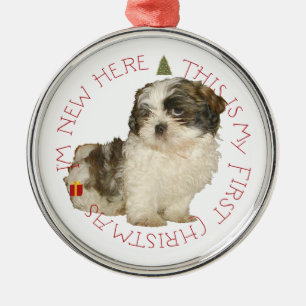 Shih Tzu Puppy First Christmas Metal Ornament