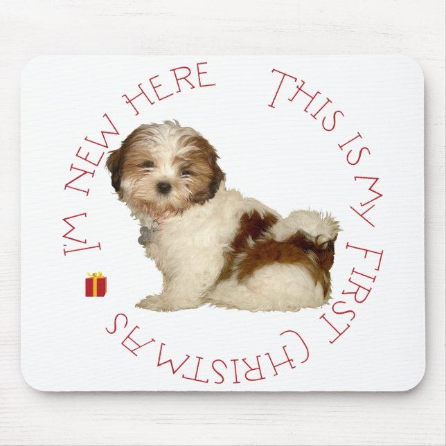 Shih Tzu Puppy First Christmas Mouse Pad (Front)