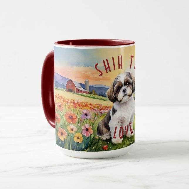 Shih Tzu Puppy Flower Field Combo Mug (Front Left)