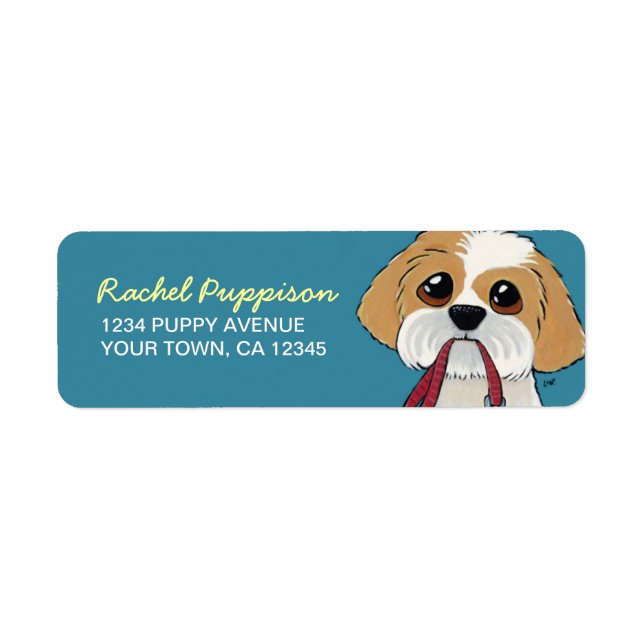 Shih Tzu Puppy on Blue | Dog Return Address Label (Front)