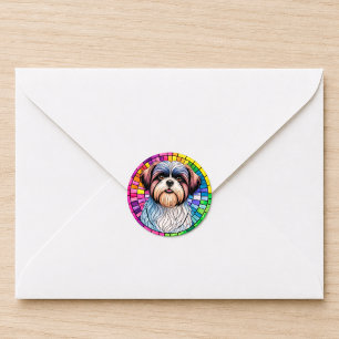 Shih Tzu Rainbow Stained Glass Dog Art Classic Round Sticker