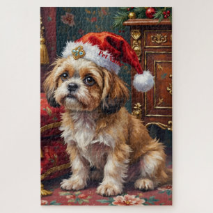 Shih Tzu Regal Christmas Topknot Hat Jigsaw Puzzle