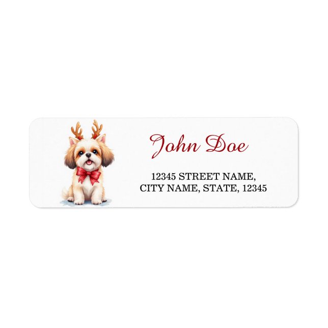 Shih Tzu Reindeer Christmas Return Address Labels (Front)